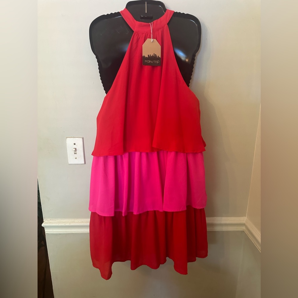 Mainstrip pink and orange midi dress
